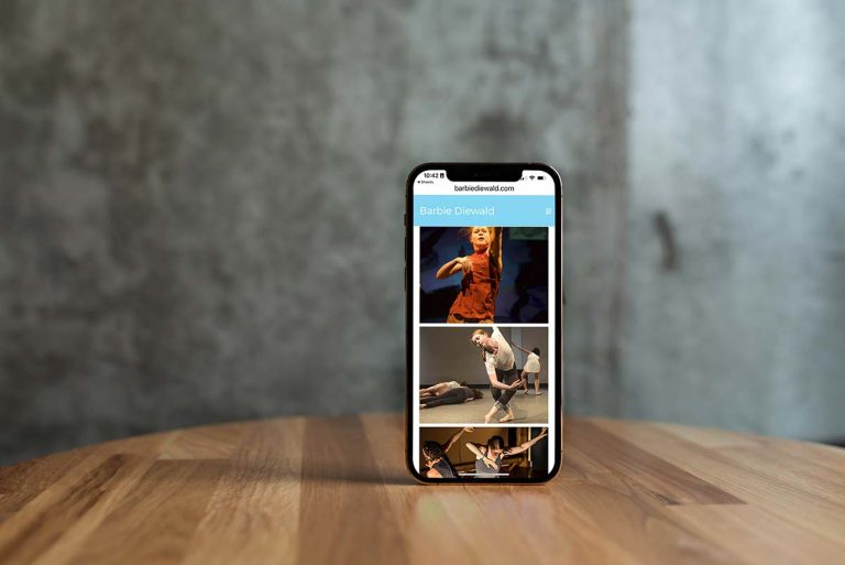 Mobile view of Barbie Diewald's website, displaying her choreography and dance portfolio.