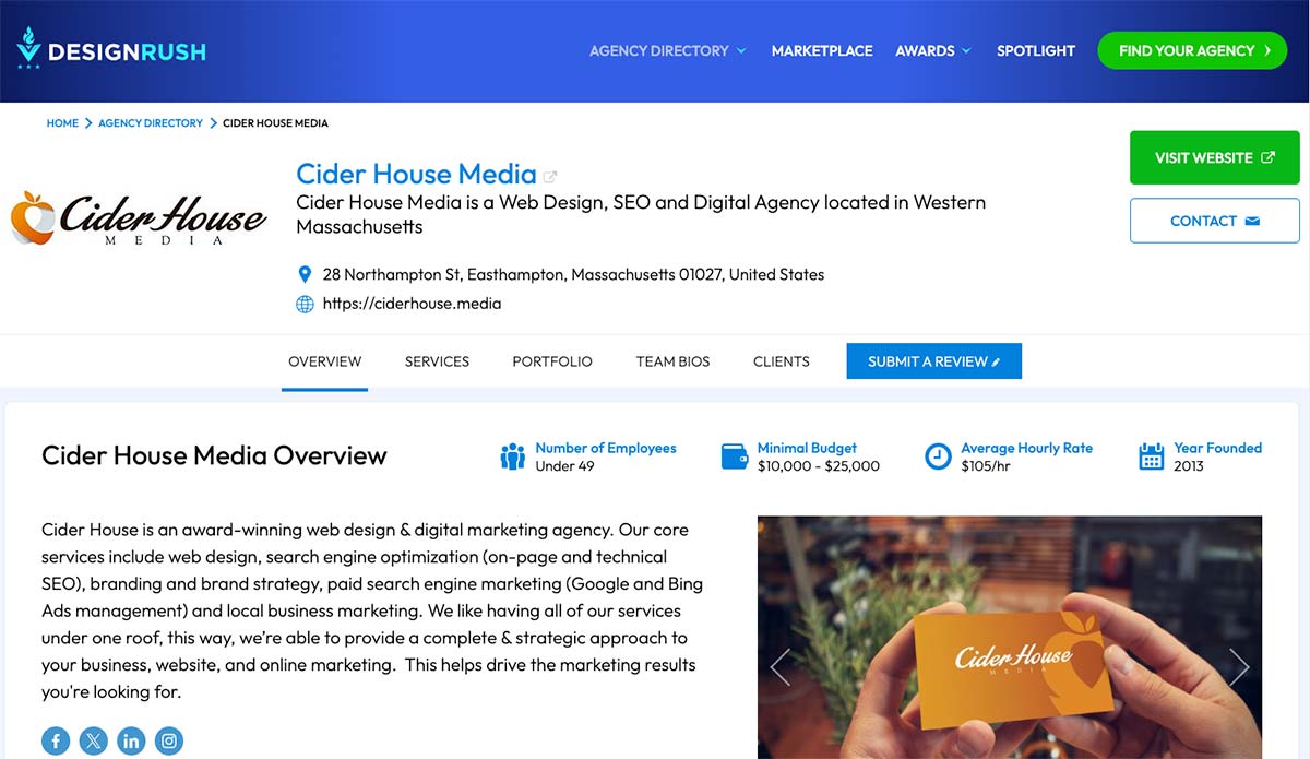 Cider House Media's local citation on Design Rush