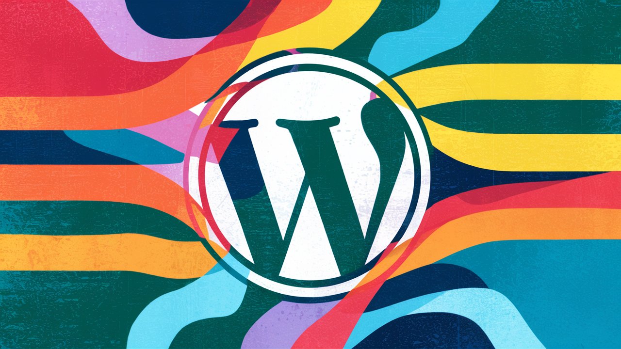 A creative and modern digital art piece featuring the iconic WordPress logo.