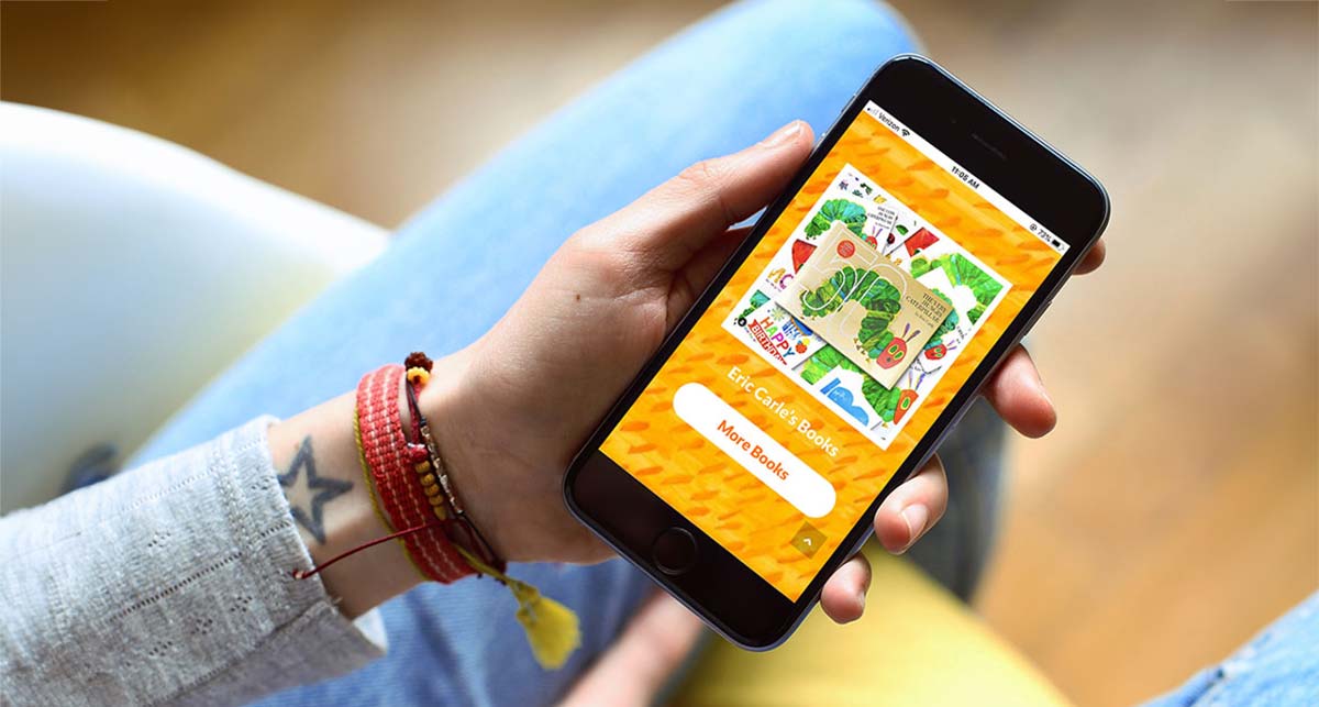 Mockup of the Eric Carle Website displaying on a mobile device. Designs by Cider House Media in Easthampton, MA