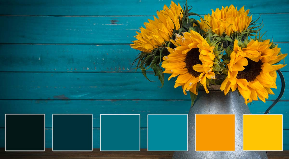 This palette is a refreshing take on tranquility, combining deep teals with a pop of golden yellow. It’s ideal for businesses that want to convey calm, reliability, and a touch of optimism—think wellness centers, spas, or even tech companies focusing on user experience. 
