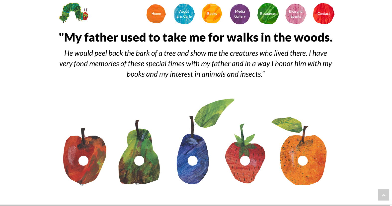 Web design sample from the Eric Carle Website. Designs by Cider House Media in Easthampton, MA