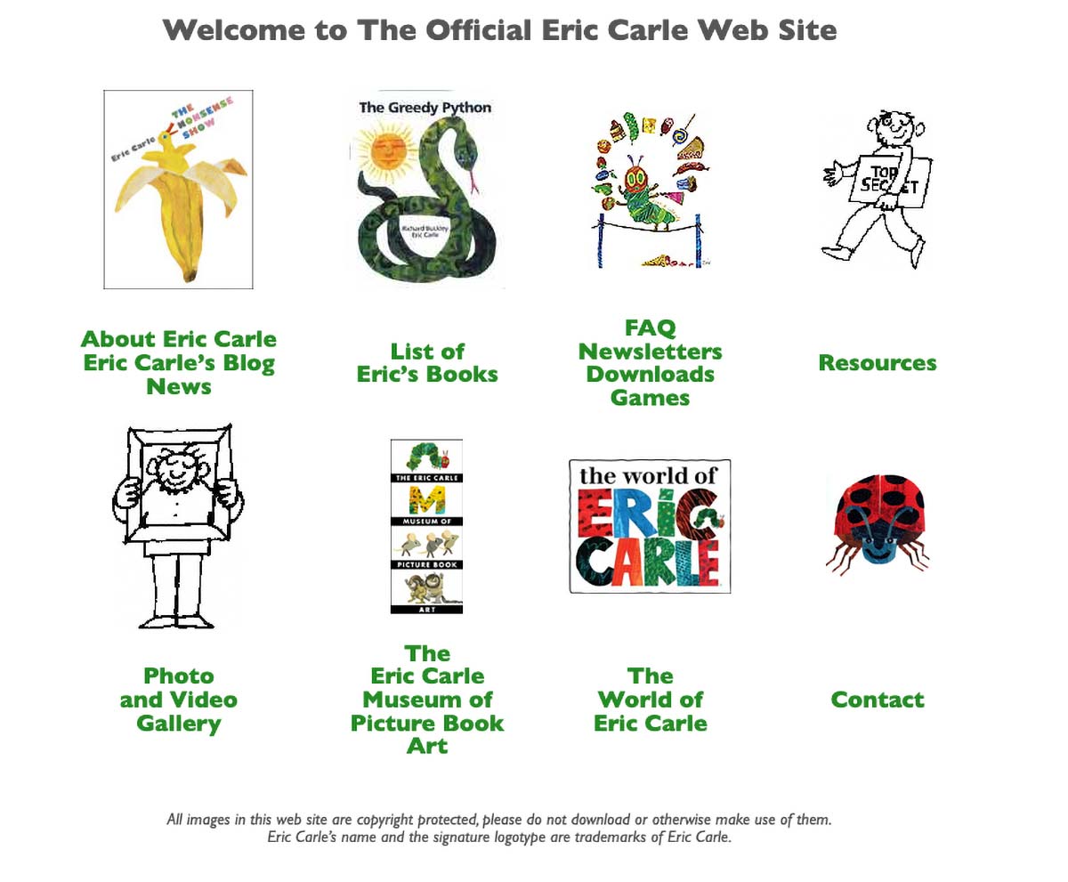 A screen capture of the original Eric Carle website before the redesign by Cider House Media