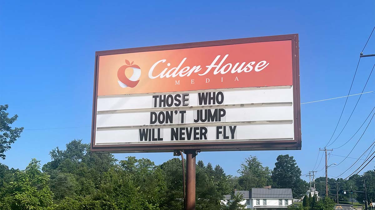 The iconic Cider House sign in Easthampton, MA