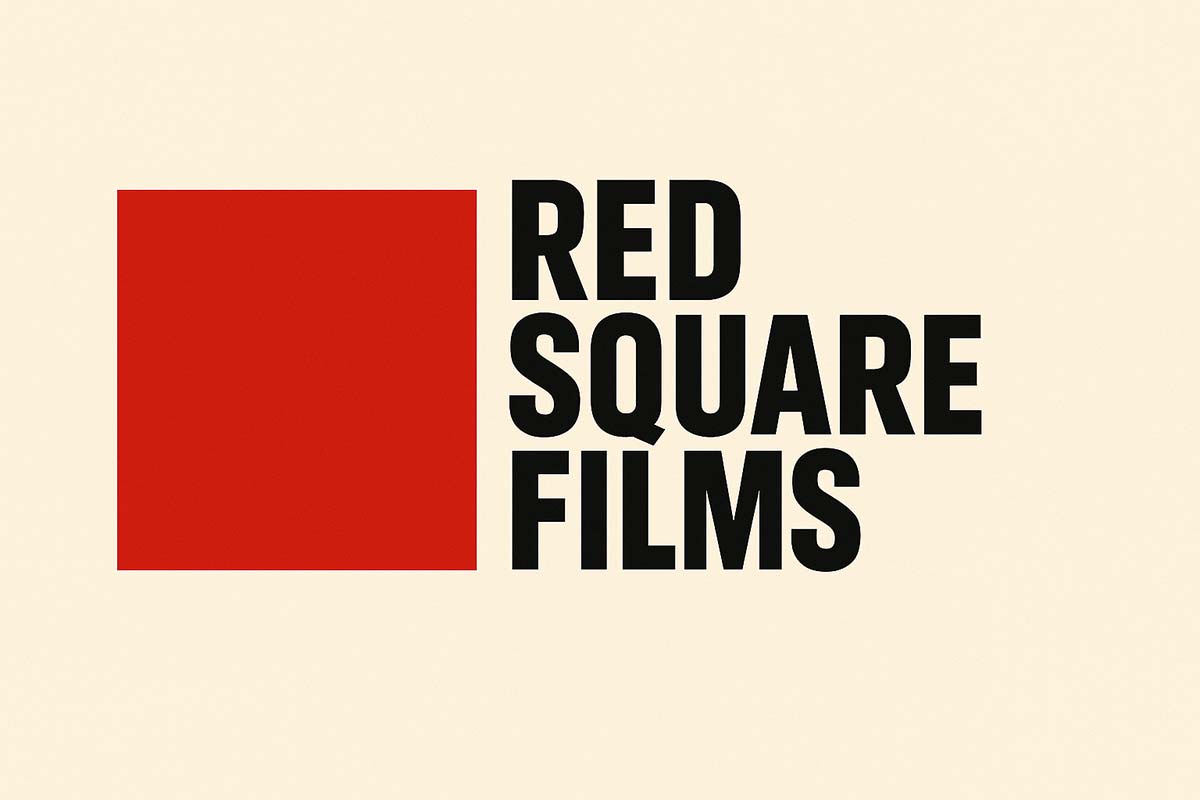 Red Square Films logo with bold black typography and red square graphic on beige background
