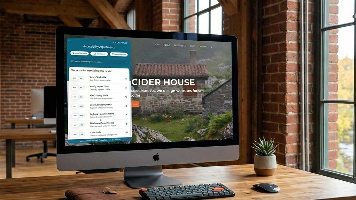 Accessibility interface on Cider House website, AccessiBe plugin example for Pioneer Valley WordPress SEO and inclusive web design