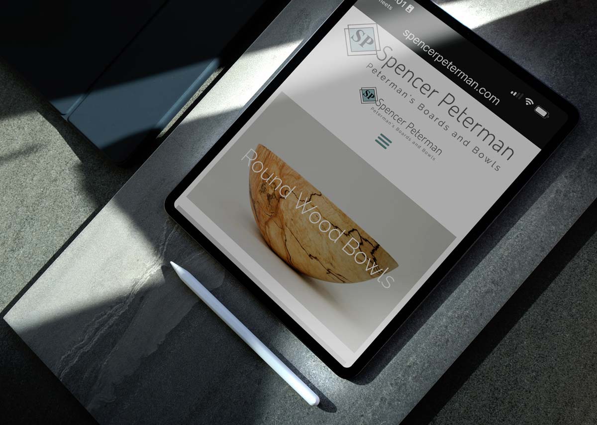Tablet showing Spencer Peterman website with handcrafted wooden bowl product page