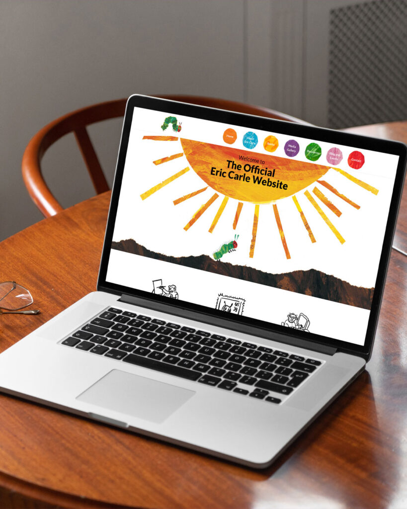Mockup of children's book author, Eric Carle's website on a laptop computer