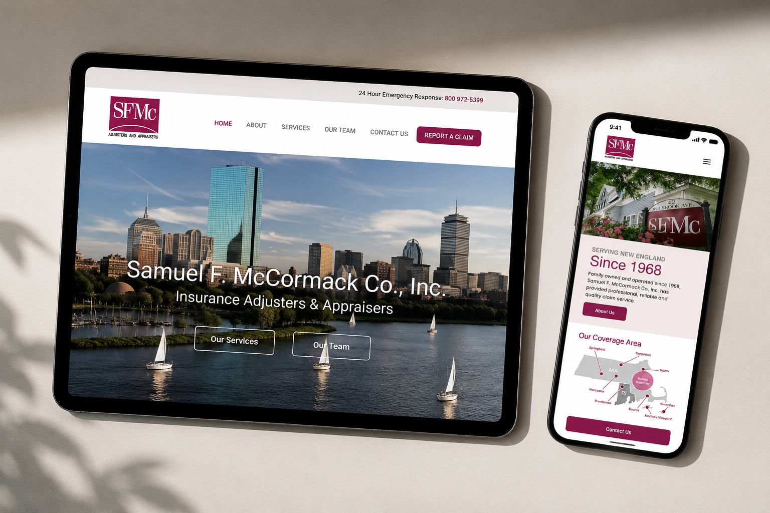 Samuel F. McCormack insurance adjusters and appraisers website displayed on a laptop